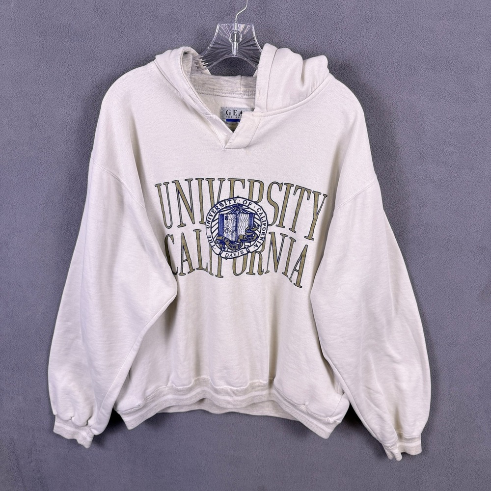 VTG UC Davis Hoodie Mens XL White University CA Sweatshirt Gear For Sports